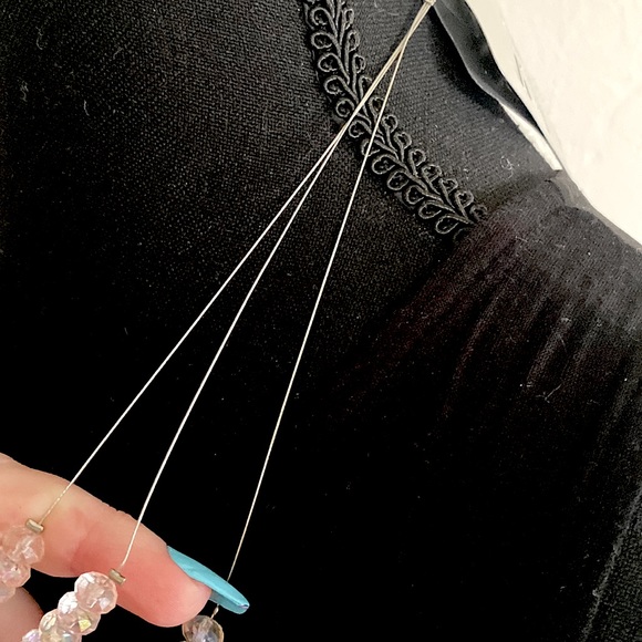 Silver “Invisible” Necklace With White And Hot Pink Beads - Picture 14 of 16